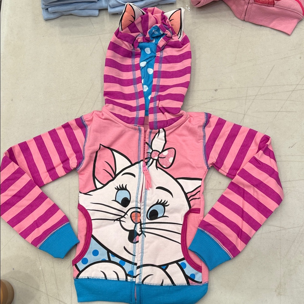 Pink Striped Marie the Cat Hoodie with Blue Accents